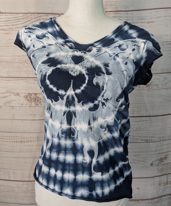 Calvin Klein Tops - Y2K Edgy Tie Dye Abstract Optical Illusion Skull Graphic T-Shirt Calvin Klein S